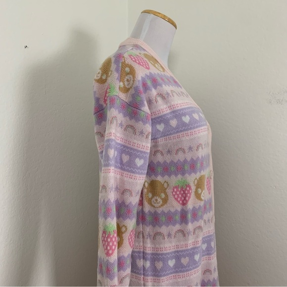 Hot Topic Pastel Teddy Bear & Strawberries Cardigan Longline Sweater Kawaii - Picture 11 of 17